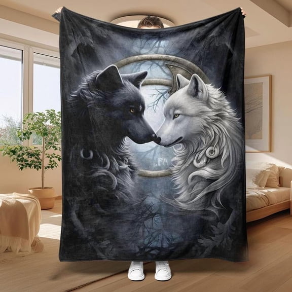 Wolf Pattern Blanket, 1 Count Soft Throw Blanket, Air-conditioned Room Blanket, Warm Nap Blanket for Home Office Travel Camping