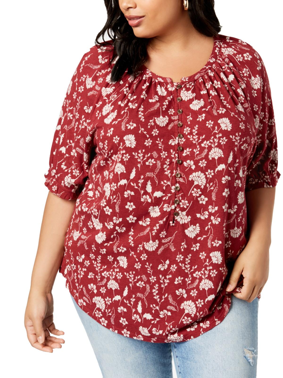 Lucky Brand - Lucky Brand Womens Plus Floral Ruffle Blouse Red 3X ...