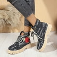 thumbnail image 2 of Denim Embroideried Chunky Combat Boots for Women Retro Fall Flower Casual Lace up Fashion Sneakers Ankle Booties Black Size 6.5, 2 of 7