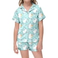 thumbnail image 2 of FASHOFT Girls Boys Silk Pajama Sets Satin Clasic Sleepwear Summer 2 Pieces Button Down Easter Outfit Light Blue 4-5 Years, 2 of 4