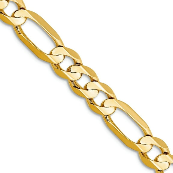 10k Yellow Gold Solid Concave Polished Light Figaro Chain Necklace 20 Inch 5.25mm Lobster Claw Chain Necklace for Women