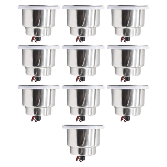 MARINE CITY Green LED Light Cup Holder with Center Drain, Stainless Steel, Pack of 10