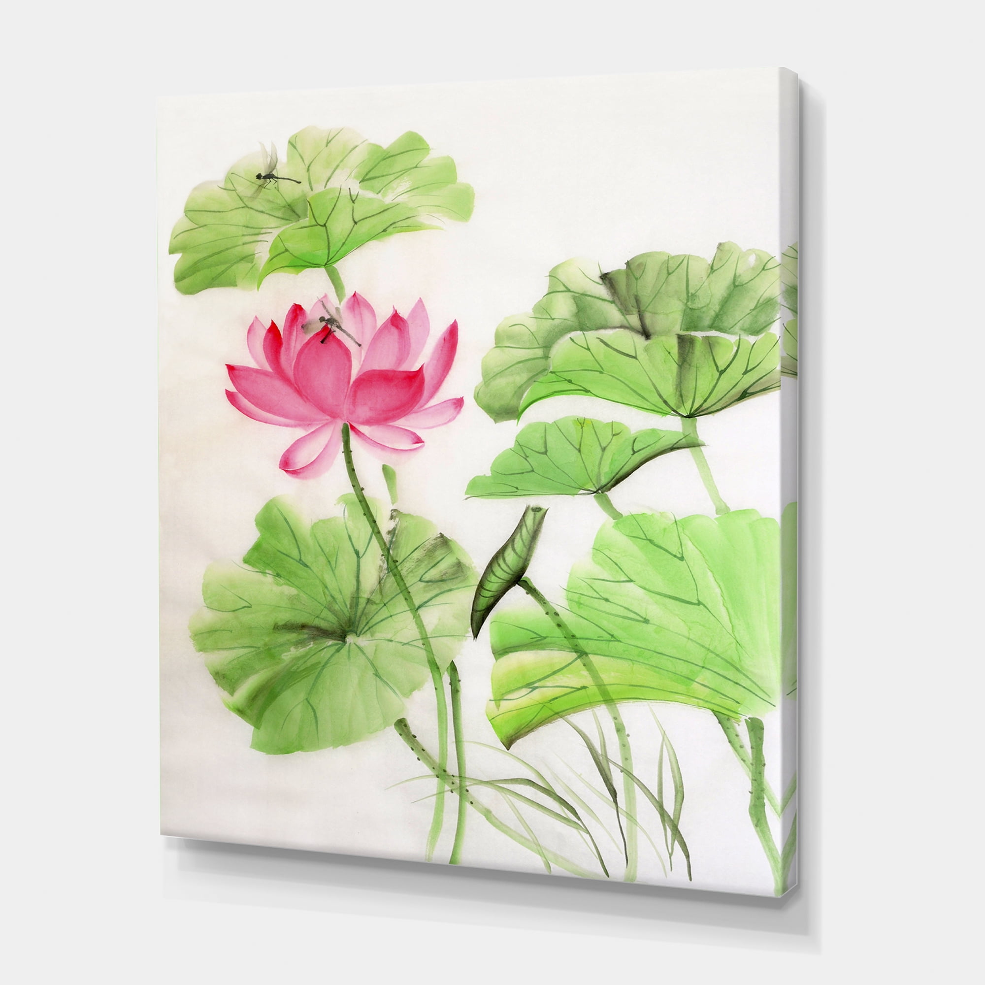 Designart ' Dragonfly and Lotus ' Traditional Canvas Wall Art Print