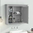 thumbnail image 2 of 35'' x 28'' Bathroom Medicine Cabinet with Mirror, Wood Wall Mounted Bathroom Storage Cabinet with 6 Open Shelves and 2 Concealed Storage, Saving Space, Grey (Not Include Bathroom Vanity ), 2 of 7
