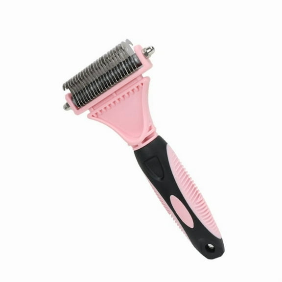 2-in-1 Pet Deshedding Brush - Dual Sided Undercoat Rake for Cats/Dogs | Tangle & Mat Remover | Steel Comb for Safe Grooming | Reduce Shedding by 90%