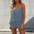 thumbnail image 5 of Miluxas Women's 2 Piece Outfit Strapless Top and Shorts Set Casual Summer Outfit for Beach Vacation Light Blue, 5 of 6