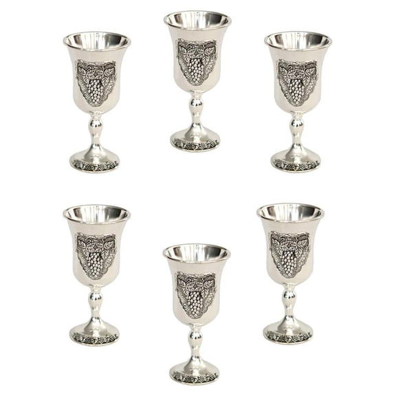 Shabbat Kiddush Cups - Silver Plated Wine Goblets - 3.5 Inch Grapes Design - Set of 6 - Jewish Holiday Tableware - Hanukkah Gift