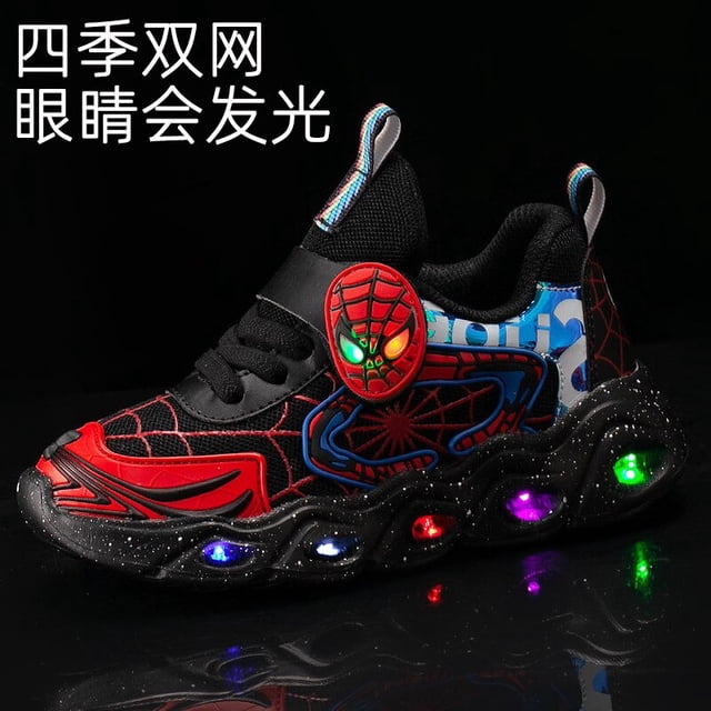 Zapatos de araña para niños y niñas de Disney, zapatos deportivos antideslizantes de suela blanda, zapatos para correr para estudiantes, zapatos informales, zapatos con luz LED, 30- Plantilla 19,2 cm Gao Jinjia LED
