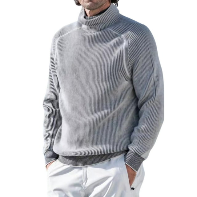 Fashnice Mens Knitted Sweaters Winter Warm Sweater Turtle Neck Jumper Tops Loose Work Pullover Grey XL