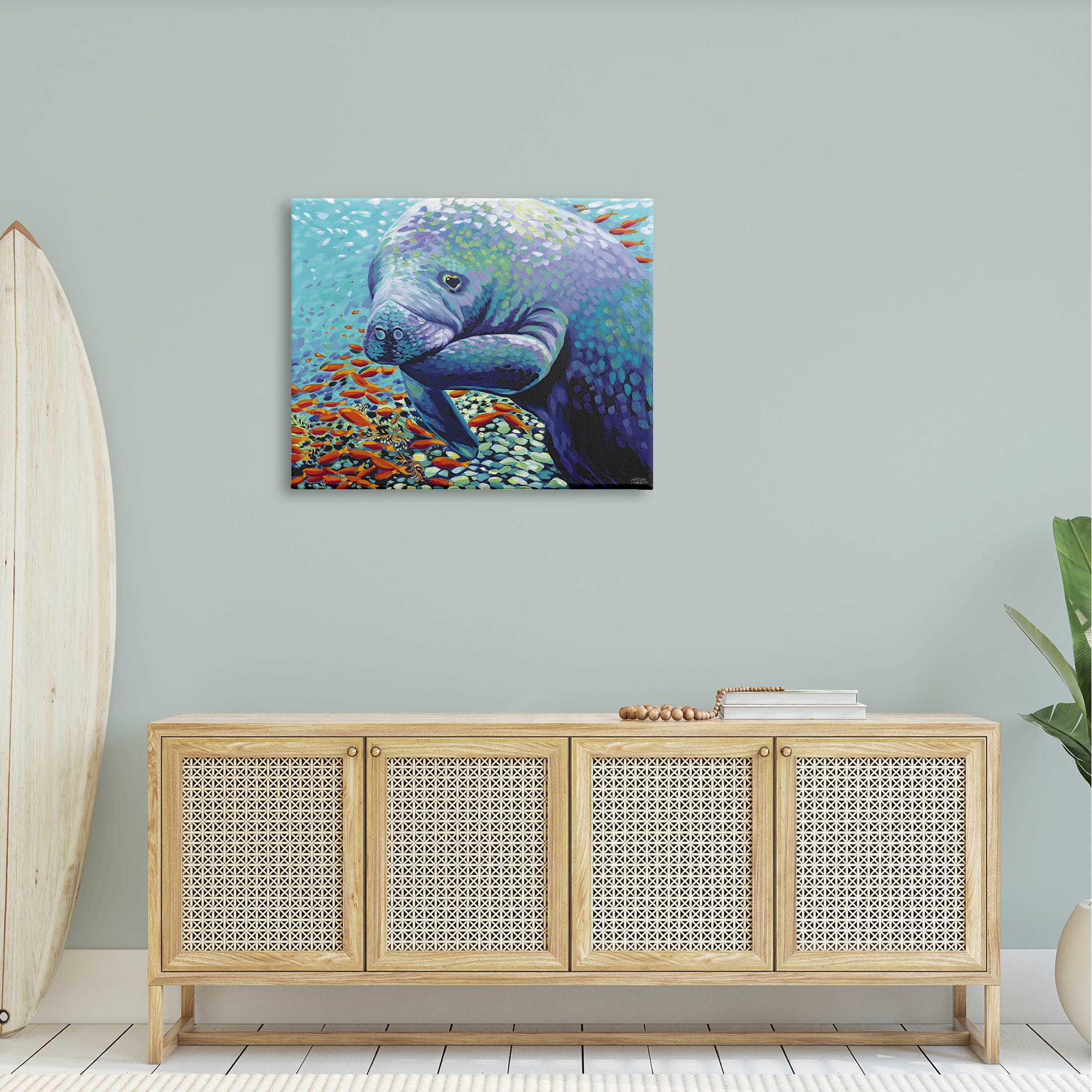 Stupell Industries Underwater Manatee Impressionist Painting Gallery Wrapped Canvas Print Wall Art, Design by Carolee Vitaletti
