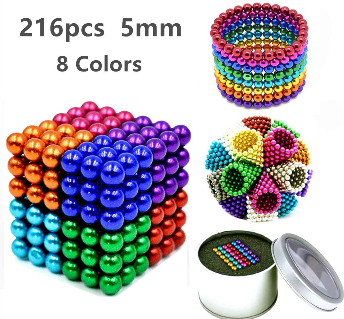 Rainbow Color Set of 216 pcs 5 mm Magnetic Balls Jordan