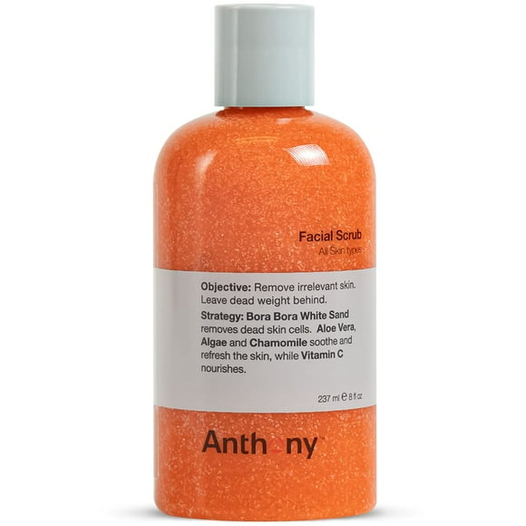 Anthony Facial Scrub, 8 Fl Oz, Contains Aloe Vera, Sand, Algae, Chamomile, Vitamin C, Soothes, Protects, Refreshes and Removes Dead Skin Cells