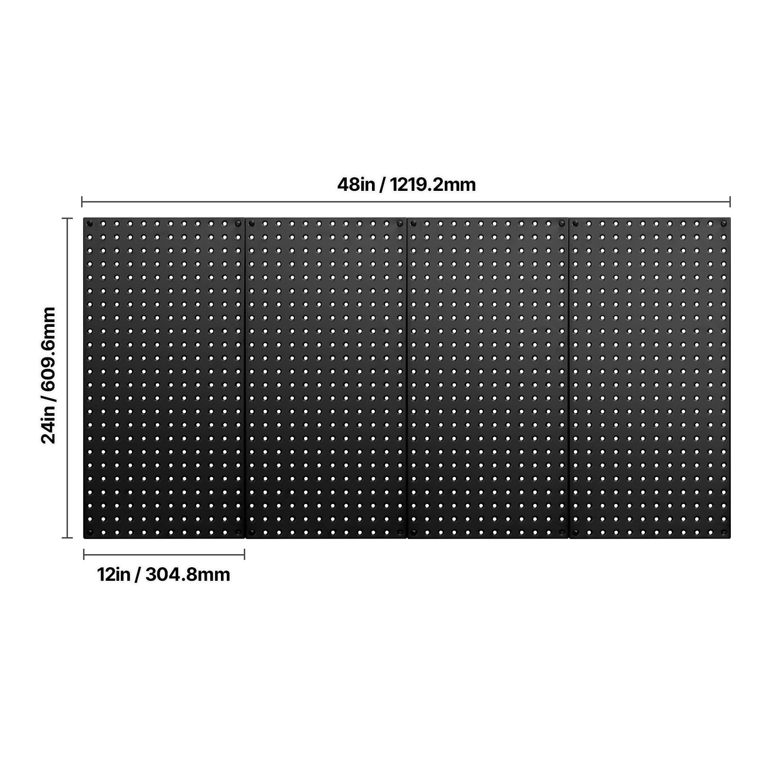 KFFKFF Metal Pegboard Panels, 24" x 12" Pegboard, Set of 4 Heavy-Duty Steel Panels, Wall Organizer for Tools, Garage, Office, Kitchen, Craft Room, and Home Storage, Black