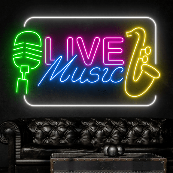 Craftnamesign Live Music Neon Sign, Music Wall Art for Music Stuido Decor Party Sign