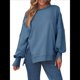 thumbnail image 2 of Sudaderas de Gran Tamaño para Mujer, Cuello Redondo, Larga, Informales, Holgadas, con Abertura, Otoño 2025 Azul Gris XL, 2 of 8