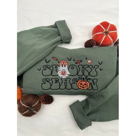 Embroidered Spooky Season Halloween Sweatshirt