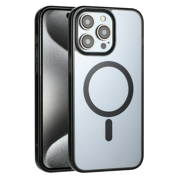 For Apple iPhone 15 Pro 6.1" Hard Crystal Back Transparent Edge Camera Protection Magnetic Car Mount Holder Magsafe Wireless Charging Shockproof Hybrid Case Cover Black