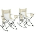 thumbnail image 2 of Outsunny Folding Camping Chairs, Portable Outdoor Rocking Chairs with Headrest, Cooler Bag, Cup Holder, Carry Bag, 2 Pack, Cream, 2 of 9