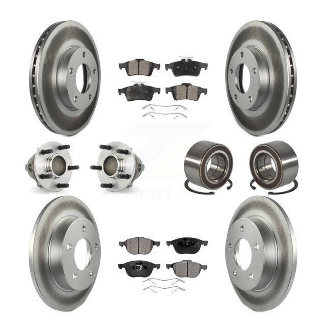 Transit Auto Roulements de Moyeu de Roue avant Arrière avec Rotors de Frein à Disque Enduits et Kit de Plaquettes en Céramique (10 Pcs) pour Voiture Mazda 3 Sport - Côté Gauche Droit (Conducteur Passager) KBB-108439