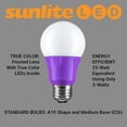 thumbnail image 6 of Sunlite LED A19 Colored Light Bulb, 3 Watts (25w Equivalent), E26 Medium Base, Non-Dimmable, UL Listed, Party Decoration, Holiday Lighting, Purple, 3 Pack, 6 of 6