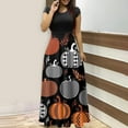 thumbnail image 1 of ICHUANYI Clearance Women's Halloween Print Colorful Long Dress Short Sleeve Print Dresses Beach Casual Maxi Sundress(Orange, L) ICHUANYI WER2023081510532, 1 of 5