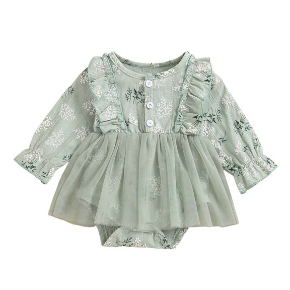Mnyotv Floral Rompers Baby Girl Fall Clothes Long Sleeve Rompers Dress Cute Bodysuits Newborn Girls Outfits Size 6-12 Months