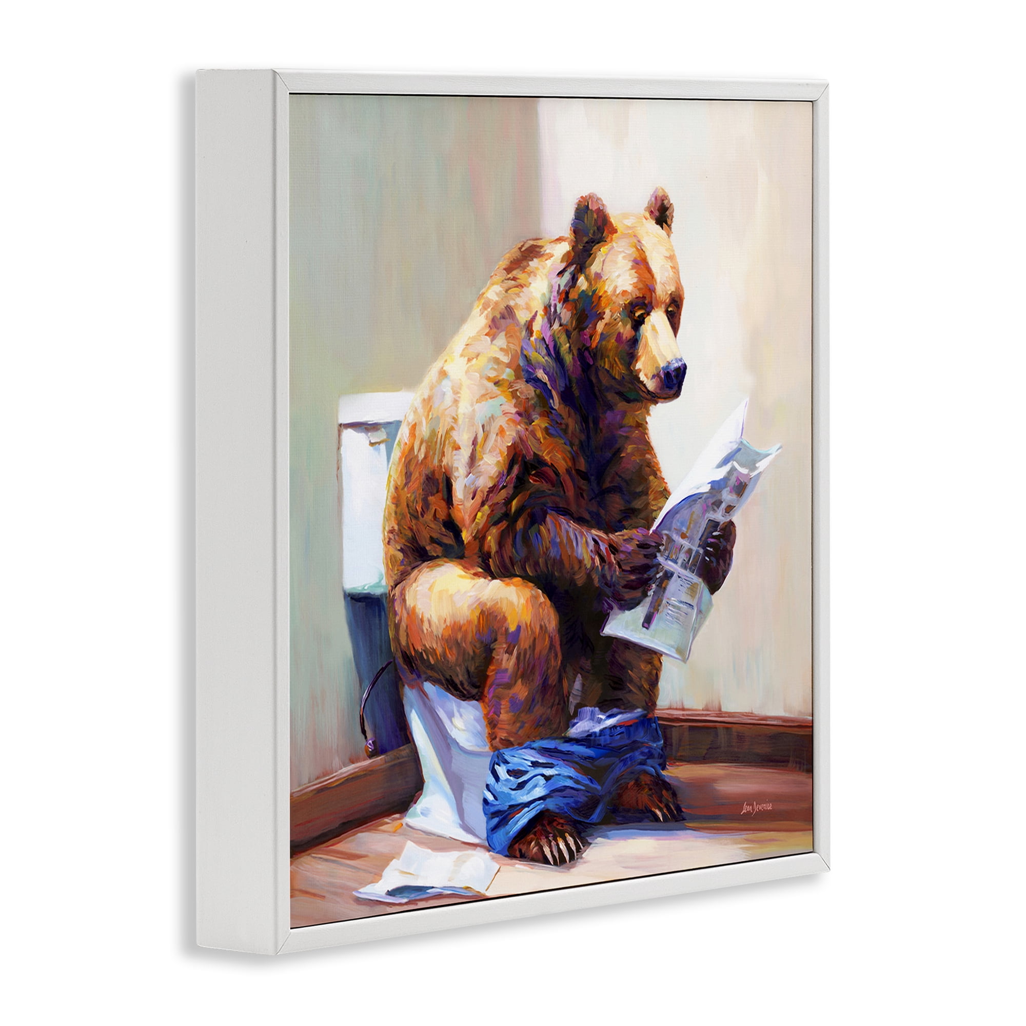 Stupell Industries Bathtub Bear with Graffiti Typography Painting White Framed Art Print Wall Art, 12 x 12