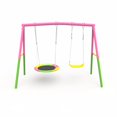 thumbnail image 4 of Aukfa Double Swing Set, 330 lbs Heavy-Duty Backyard Swing Set for Kids and Adults,Outdoor Patio Playground Swing with 32" Saucer Swing & Belt Swing Seats, Pink, 4 of 5