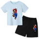 thumbnail image 5 of Conjunto de 2 piezas de camiseta y pantalones cortos de Mario de manga corta de verano para niños y niñas de 3 a 12 años, conjunto deportivo informal para niños, 5 of 5