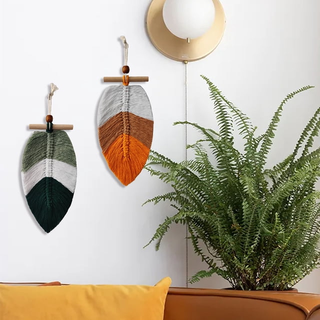 Fiudx Tapiz Bohemio con Diseño de Plumas Tejidas a Mano, Cuerda de Algodón con Varilla de Madera, Suave y Duradero, Perfecto para Dormitorio, Sala de Estar, Regalo de Boda, Tamaño 40 X 35 Cm.