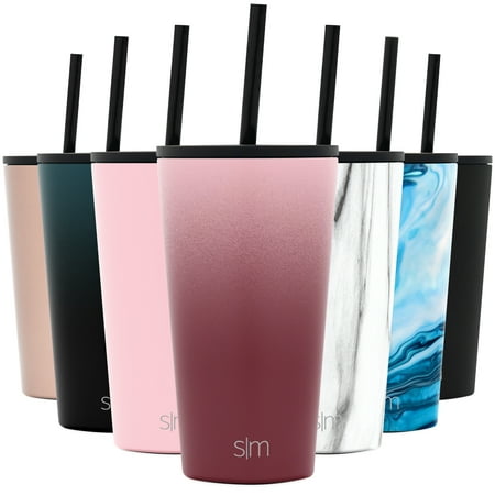 Simple Modern 16 oz Classic Tumbler with Straw & Flip Lid - 18/8 Stainless Steel Water Bottle Ombre: Wildberry