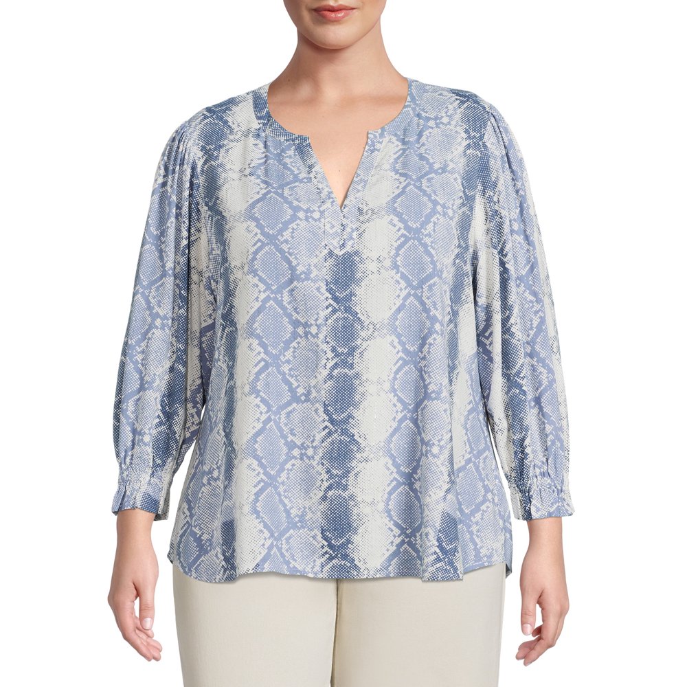 Como Blu Como Blu Women's Plus Size Elasticized Quarter Sleeve Blouse
