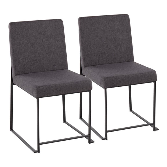 LumiSource Black Steel, Charcoal Fabric High Back Fuji Dining Chair - Set of 2