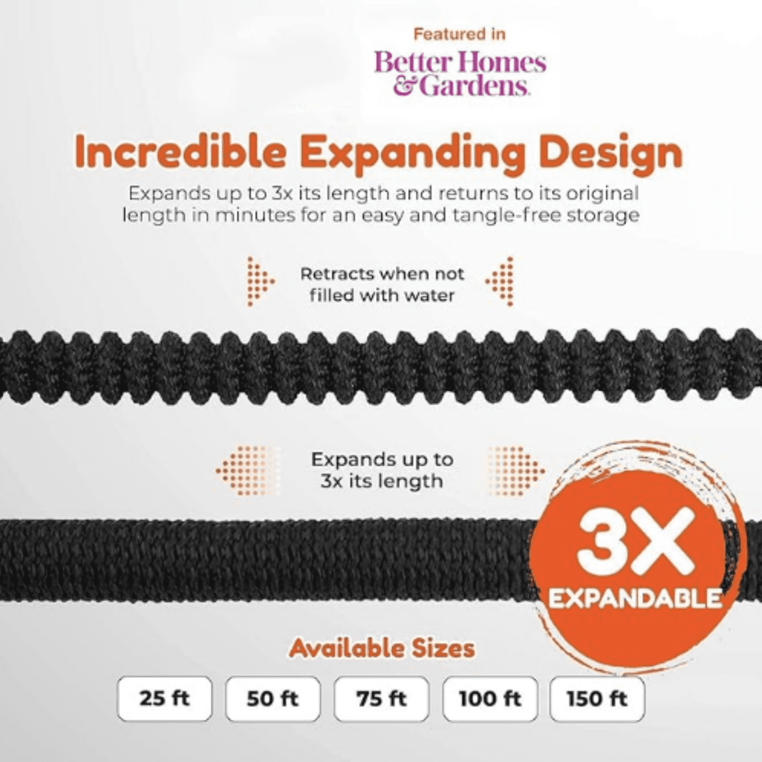 Flexi Hose with 8 Function Nozzle, 25FT - Lightweight Expandable Garden Hose, No-Kink Flexibility, 3/4 Inch Solid Brass Fittings and Double Latex Core