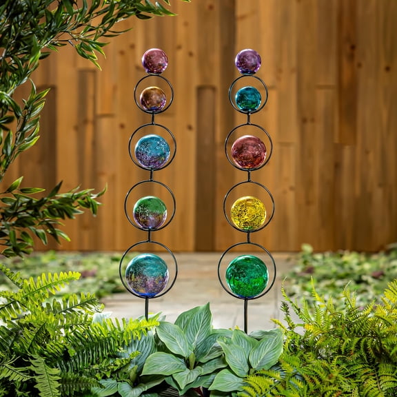 Rainbow Orb Shatter Proof Garden Stake, 30"