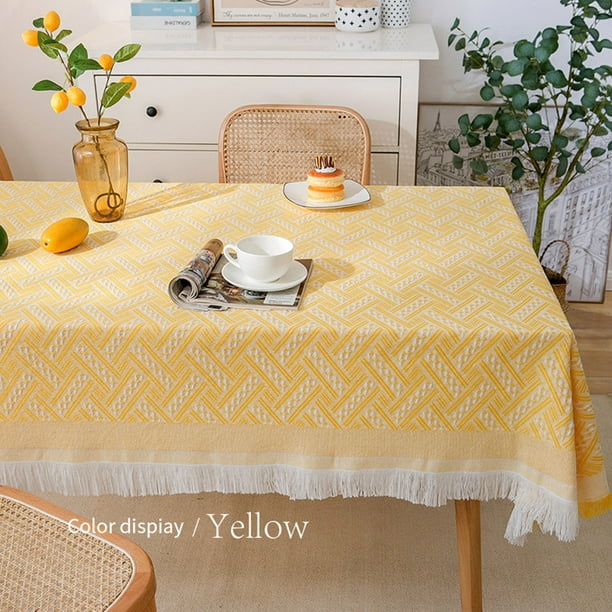 Innerwin Table Cloths Home Decor Tablecloth Washable Linen Tablecloths  Covers Polyester Embroidered Luxury Cotton Yellow 35.43*47.24 in 