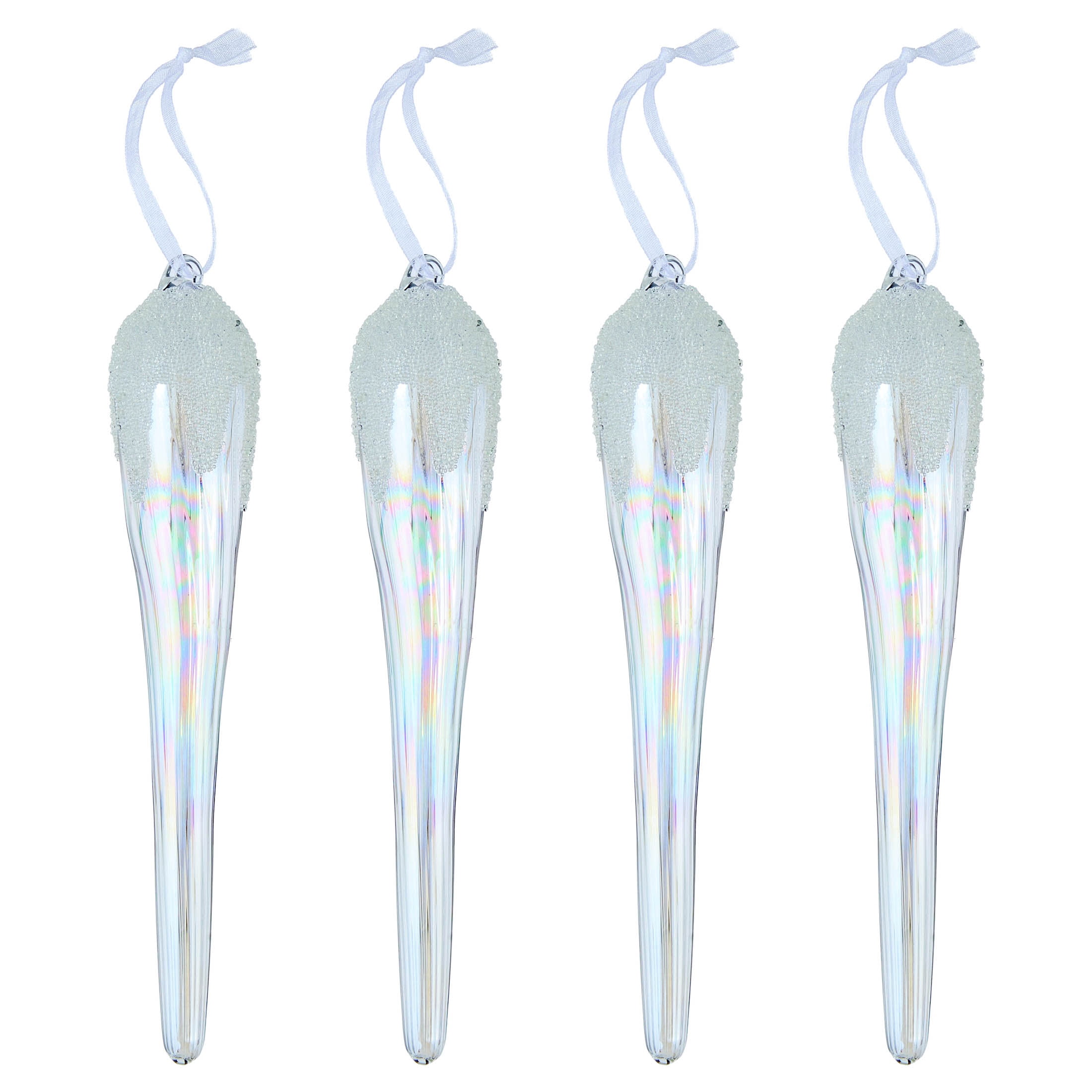 4-Count Iridescent Frosted Icicle Glass Christmas Ornaments, 7.8", by Holiday Time