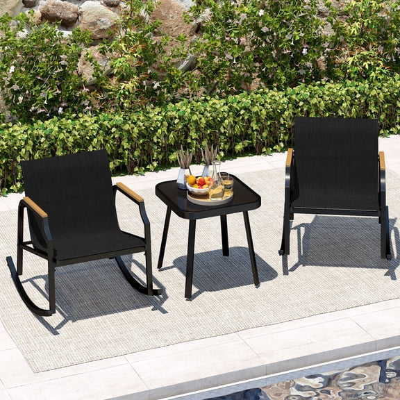 Costway 3 Pieces Rocking Bistro Set Outdoor Conversation Set with Porch Rocking Chairs Black