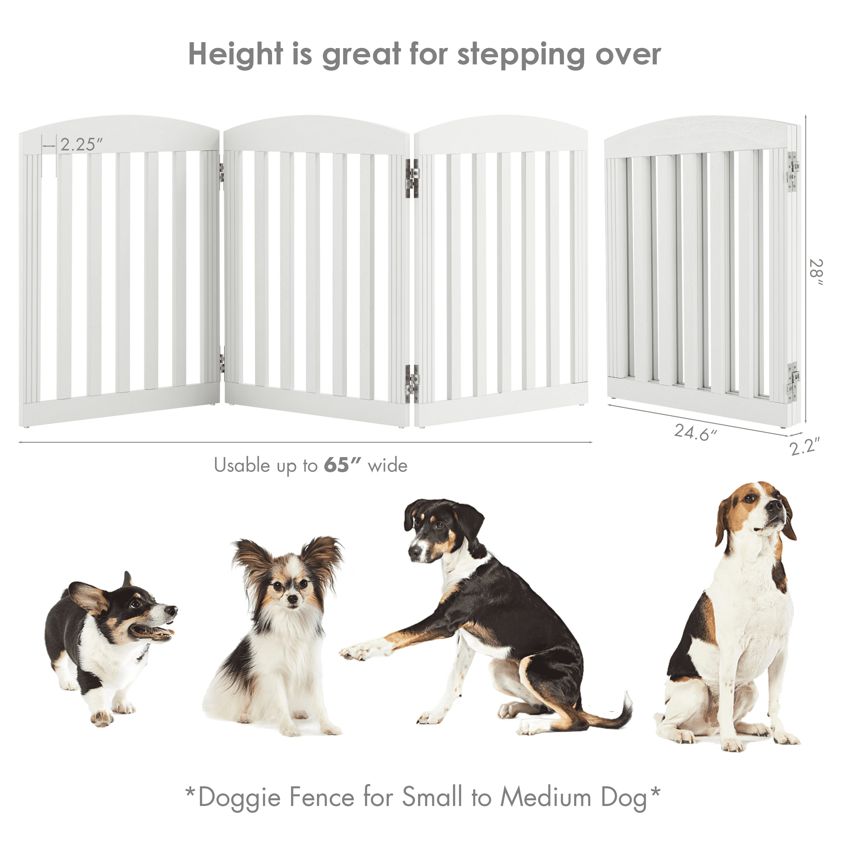 STAROUS Foldable Dog Gate, Dog Gates for Doorways, Stairs, The House, Wooden Freestanding Pet Gate Indoor, Step Over Puppy Gate, 3 Panels, White