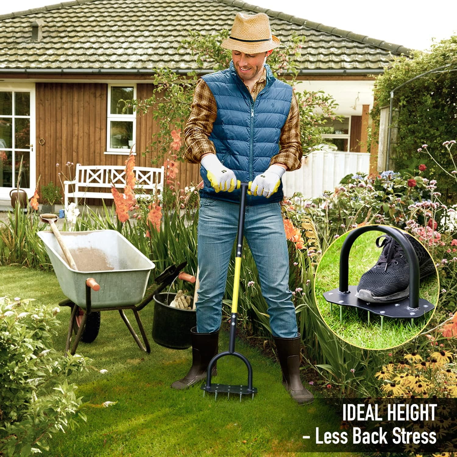 Lawn Aerator Tool, Updated 36" Spike Tool with Longer Spikes, Pre-Assembled Manual Grass for Aeration, Soil Aerating