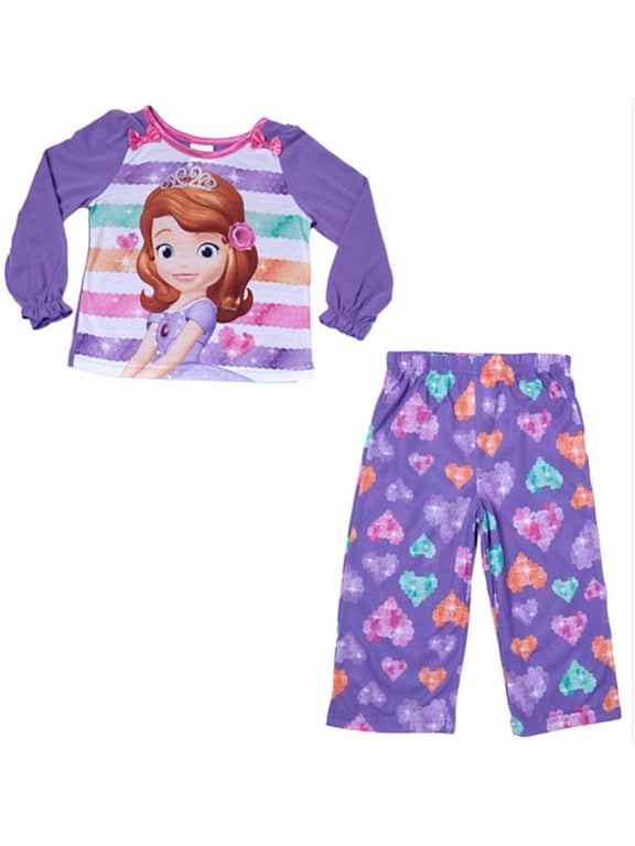 Little Girls Purple Sofia The First Cartoon Print 2 Pc Pajama Set