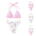 thumbnail image 4 of Minjewel Women's Sexy Checkered Floral Two-Piece Bikini, V-Neck & Hollowed-Out Design Swimsuit for Beach & Pool Party,Watermelon Red,S, 4 of 8
