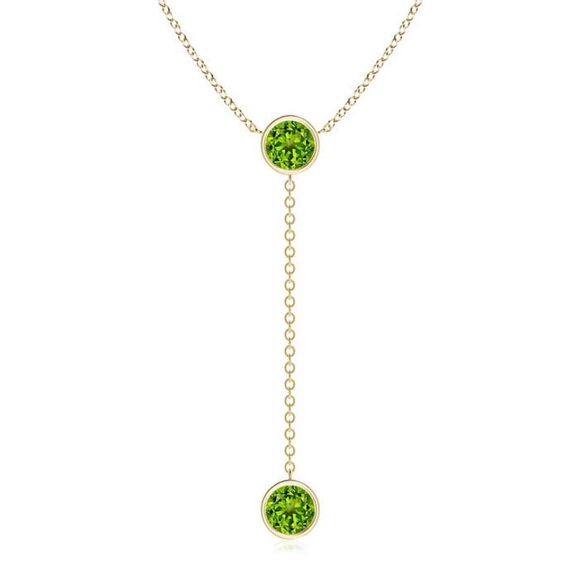 Angara Collier Péridot Naturel - Collier Style Lariat Péridot Rond 2,8 ct en Or Jaune 14K pour Femmes