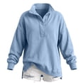 thumbnail image 6 of Sweatshirt for Women,button Collar Sweatshirt Henley Y2k Collar Relaxed Fit, Casual, Trendy, Daily Outfits Mock Neck Cotton Blend Quilted Placket Pullover Tops,Light Blue,M, 6 of 6