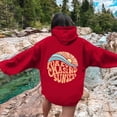 thumbnail image 2 of Puliio Women's Hoodie Retro Sunset Wave Letter Graphic Print Oversized Soft Long Sleeve Beach Sweatshirt With Front Pocket, 2 of 5