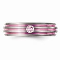 thumbnail image 4 of Titanium Triple Groove Pink Anodized & Pink Simulated Sapphire Ring (6mm) - Size 6, 4 of 5