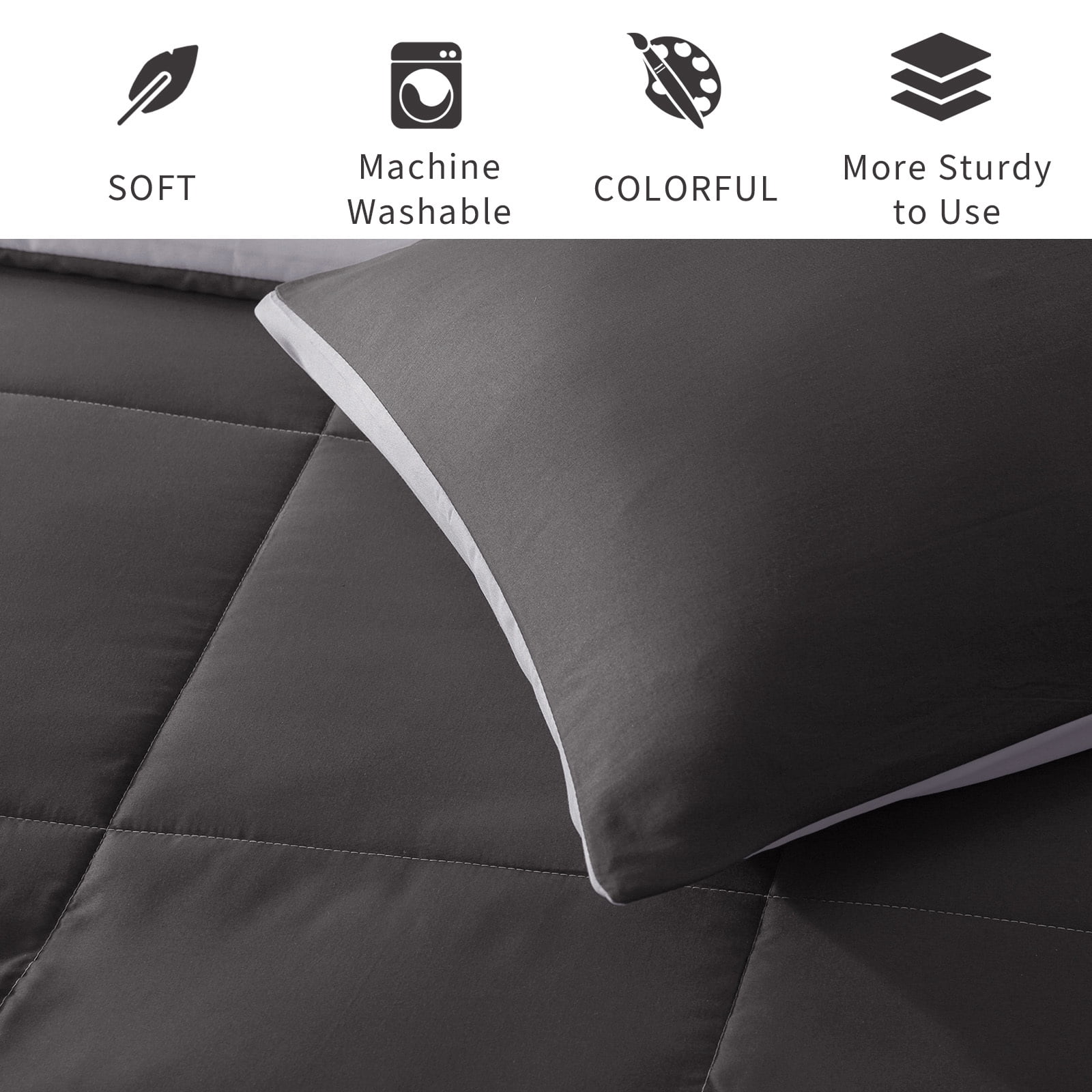Exclusivo Mezcla Lightweight Reversible 3-Piece Comforter Set All Seasons, Down Alternative Comforter with 2 Pillow Shams, King Size, Grey