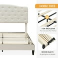 thumbnail image 3 of Queen Bed Frame with Headboard Adjustable, Leather Platform Bed Upholstered Full Size, Button Tufted Mattress Foundation, Wooden Slat Support, No Box Spring Needed, White, 3 of 8