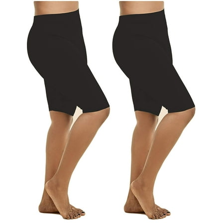 - Women's 2 Pk Plus Size Seamless Stretch Yoga Exercise Shorts Bike Shorts (1X-2X) (Black 19