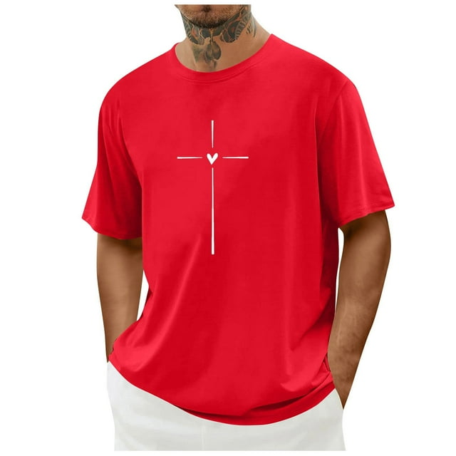 Tops para hombre, blusas y camisas de cuello redondo y manga corta para hombre. Camiseta/camisa informal de cuello redondo y manga corta con estampado de corazones para hombre. Tops de poliéster para